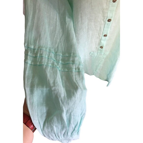 Color Me Cotton CMC Top Women's Size Small Seafoam Green Linen Long Sleeve - Picture 6 of 8